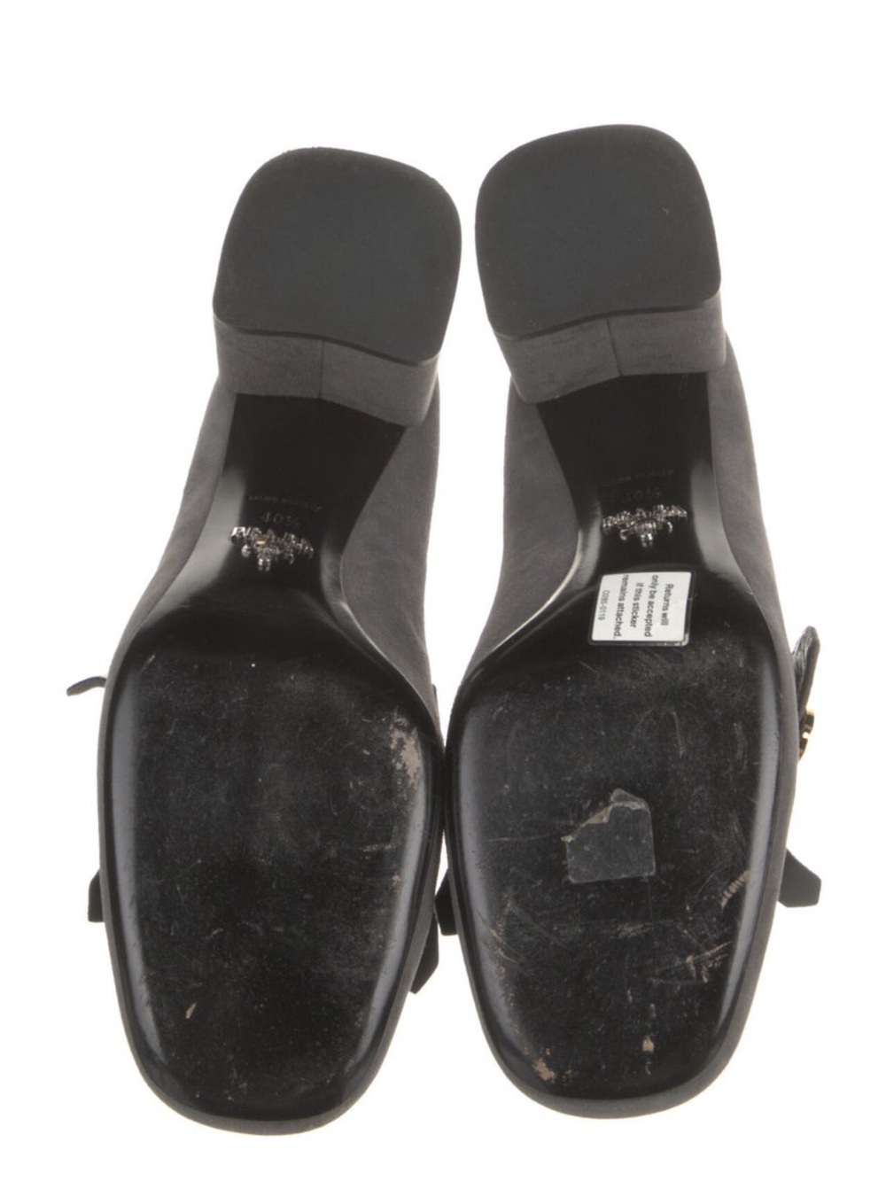 Prada Gray Suede Loafer with Fringe and Gold Buckle Heel - Picture 5 of 5